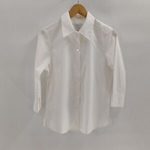 Foxcroft For Appleseed's Button Down Blouse Size 8 White 3/4 Sleeve Shaped